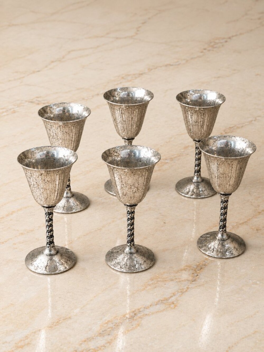 Valero EPB Spain Silver Plated Cordial Goblets Set of 6 Twisted Stem Vintage